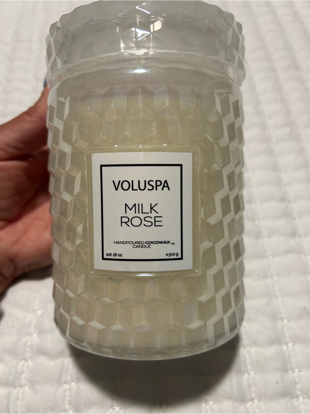Voluspa Milk Rose Candle in Cream White Glass Jar